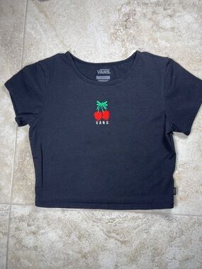 Vans Embroidered Cherry Checkered Crop Top, Size Medium